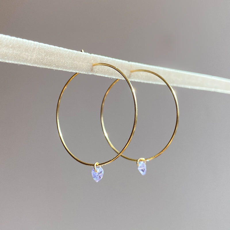 ♡ Gold Heart CZ Wire Hoops