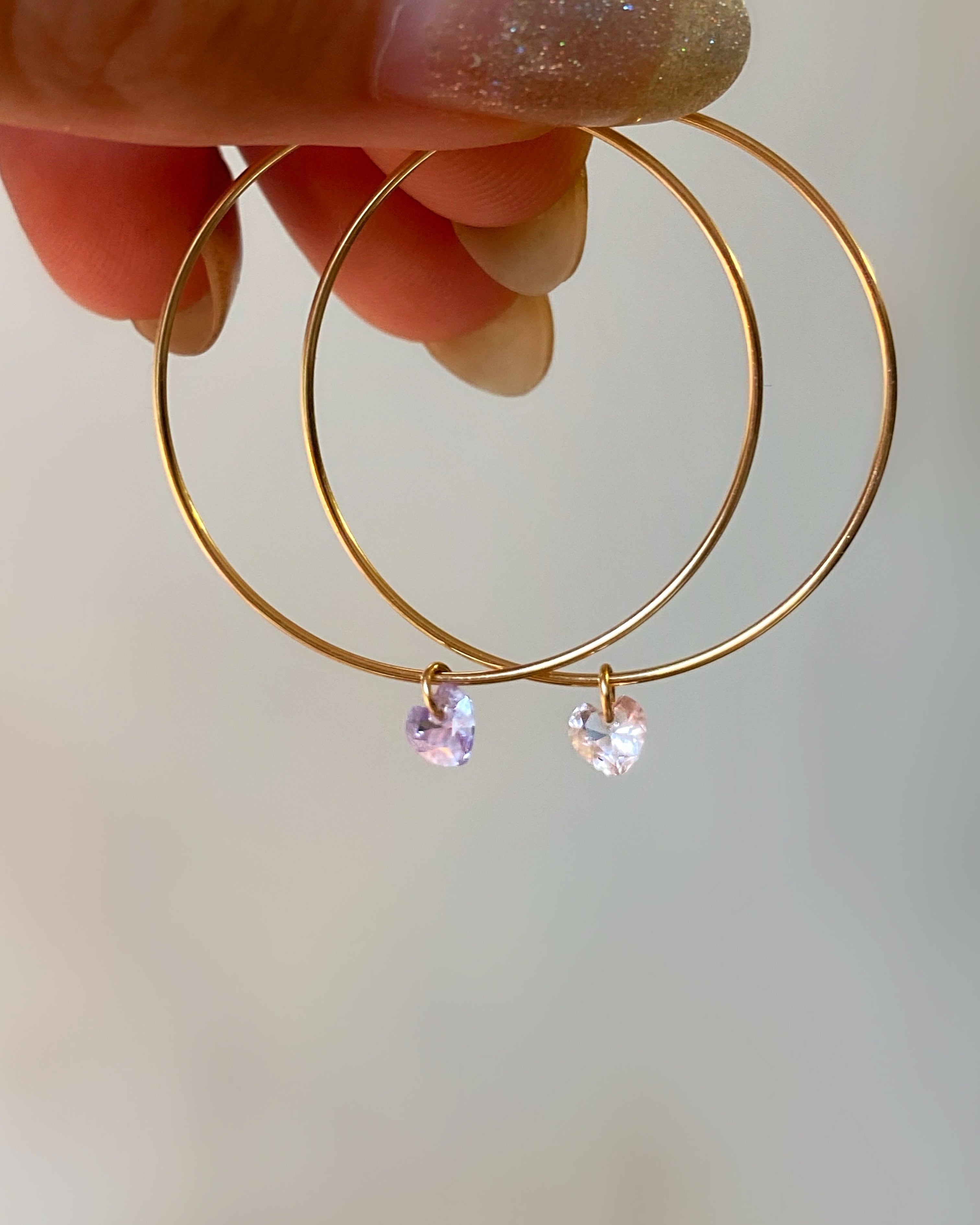 ♡ Gold Heart CZ Wire Hoops