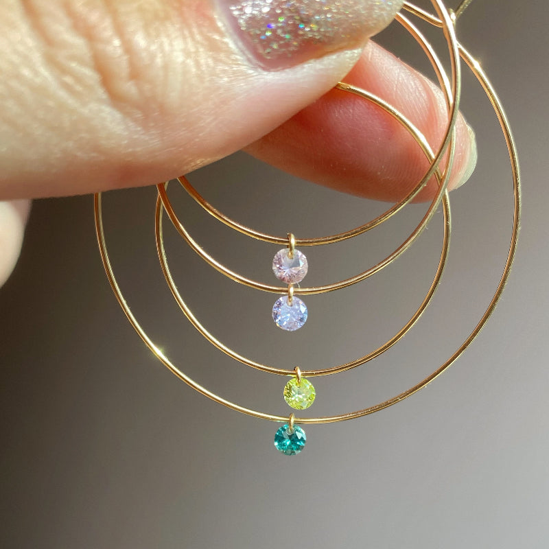 ⍟ Wire Hoops with CZ Stone