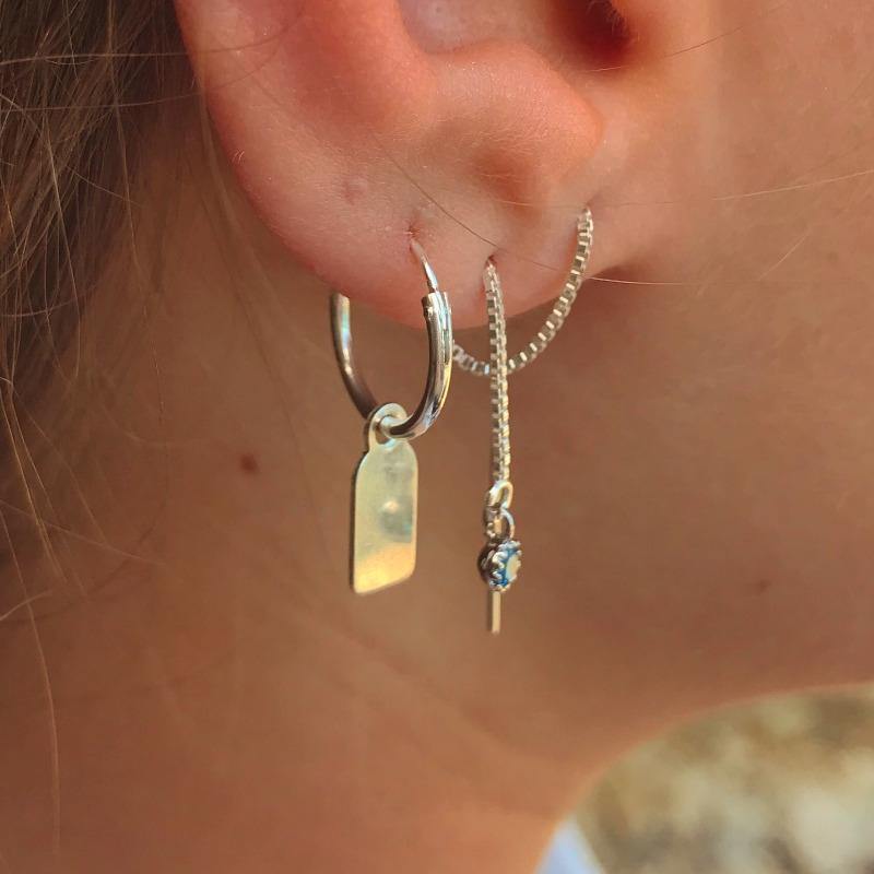 ♕ Tag Hoop Earring - Personalized ~ Silver - lesdeuxjewelry