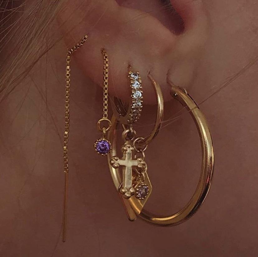 ⊹ CZ Cross Hoop - lesdeuxjewelry