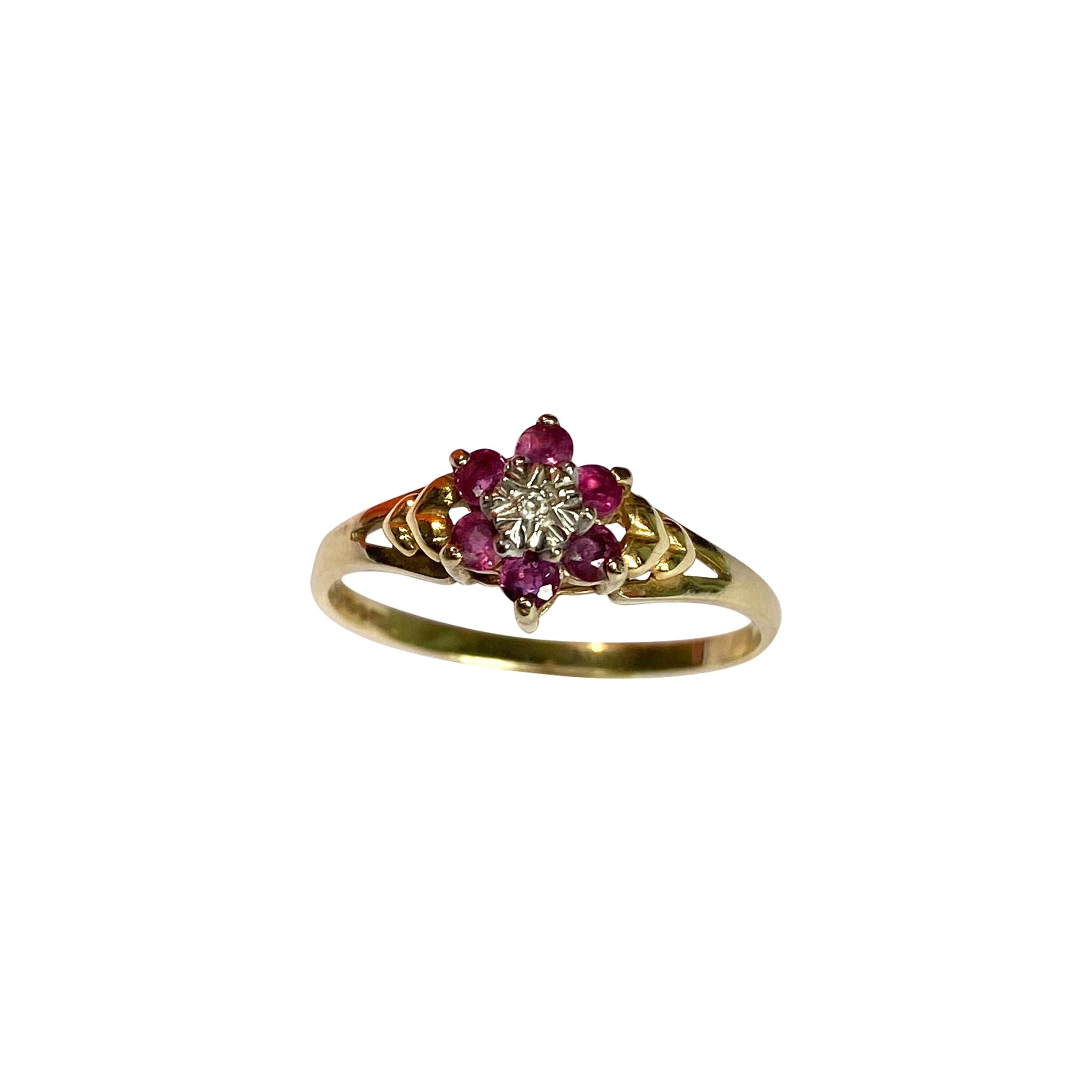 9ct Gold Flower Ruby & Diamond Hearts Ring