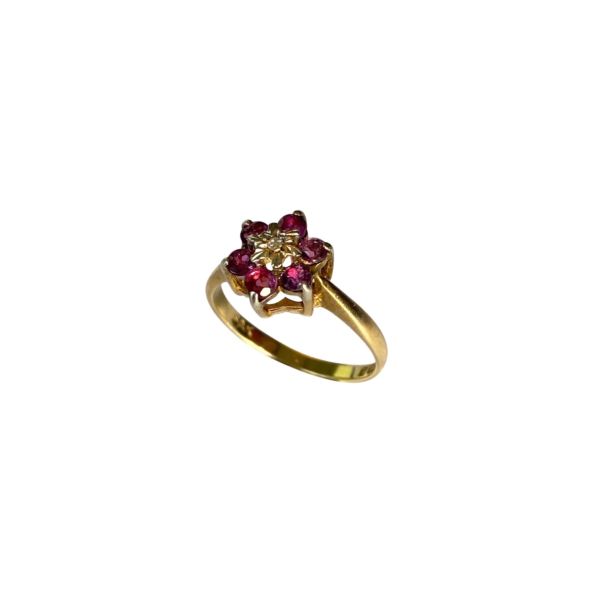 9ct Gold Flower Ruby & Diamond Cluster Ring