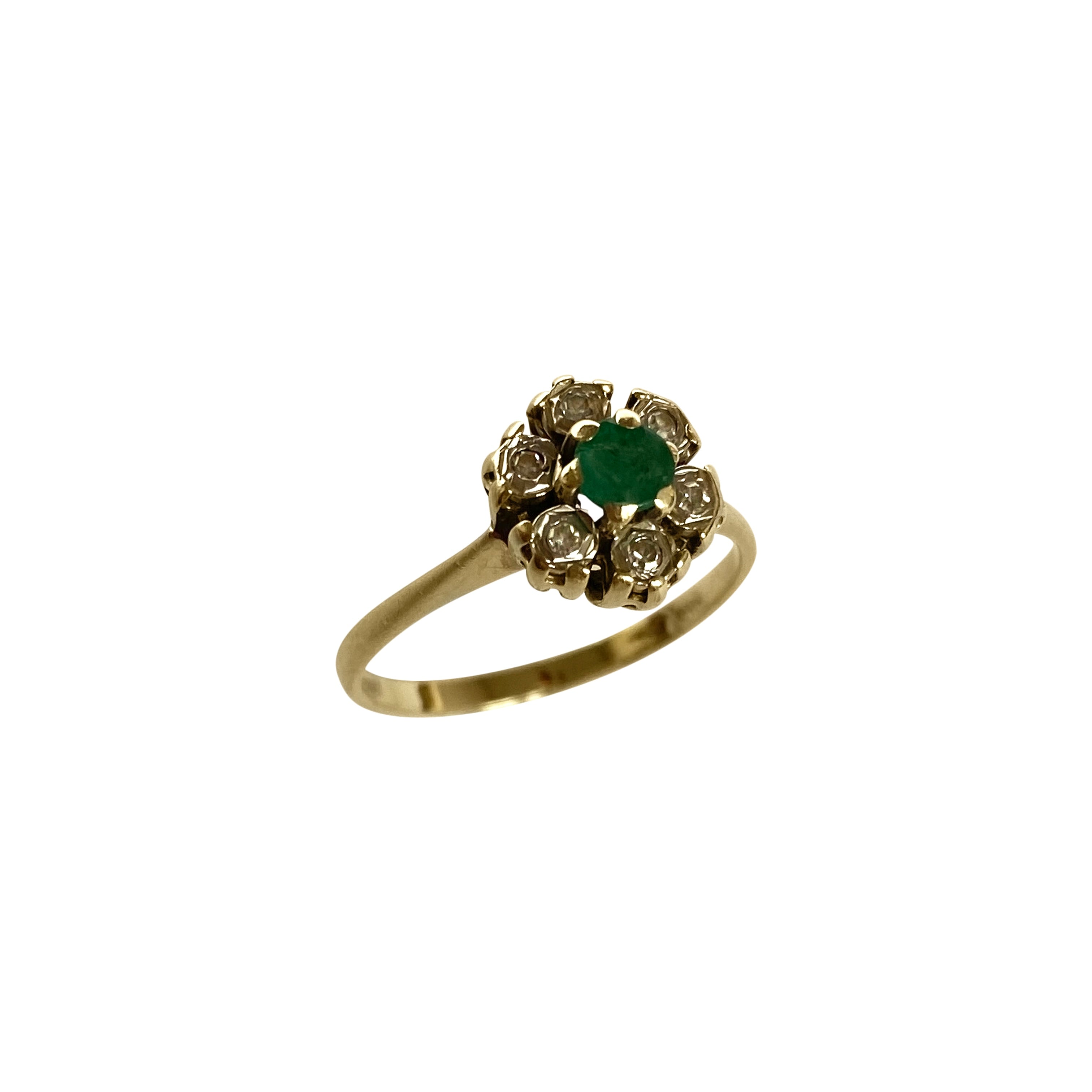 14ct Gold Emerald and Diamonds Flower Ring