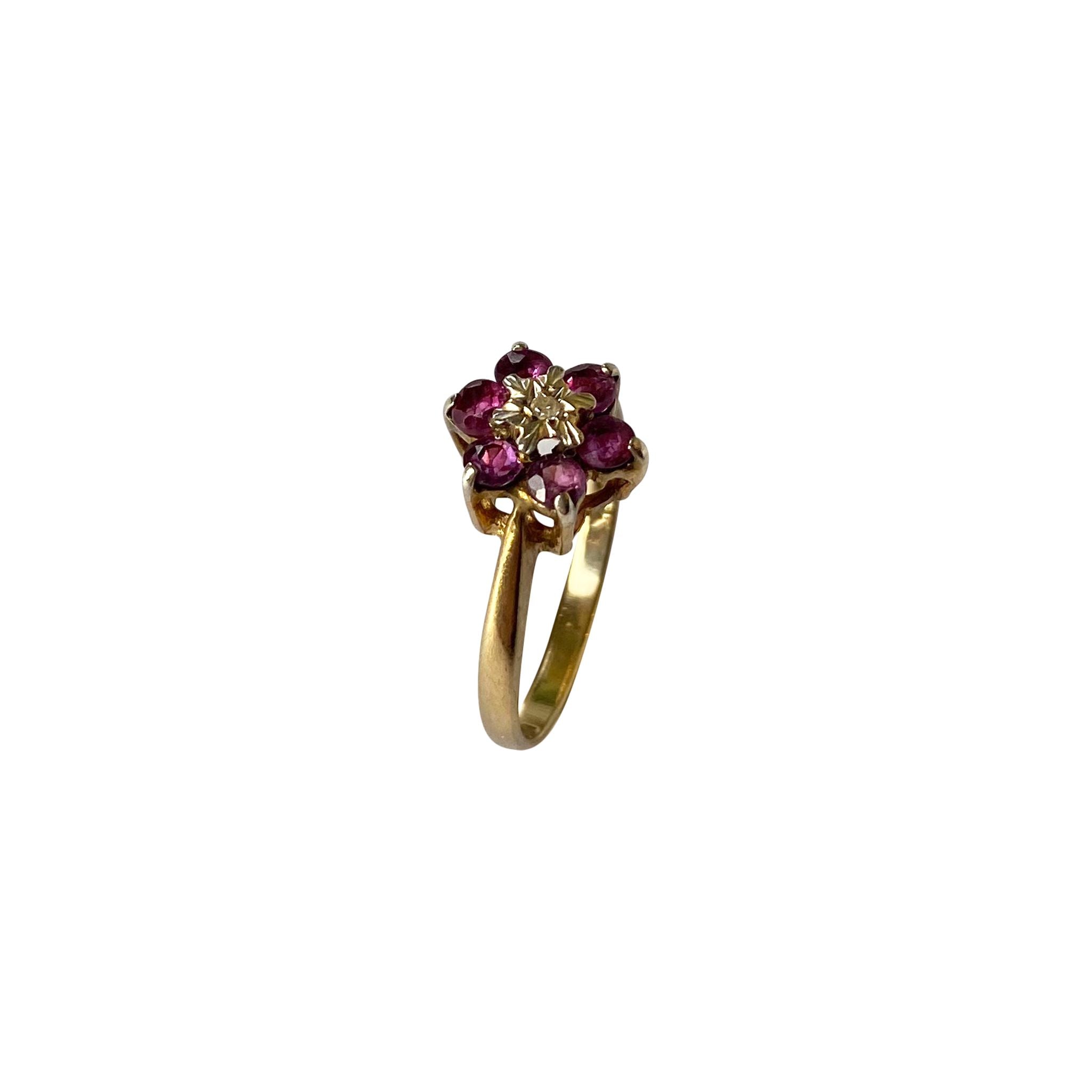 9ct Gold Flower Ruby & Diamond Cluster Ring