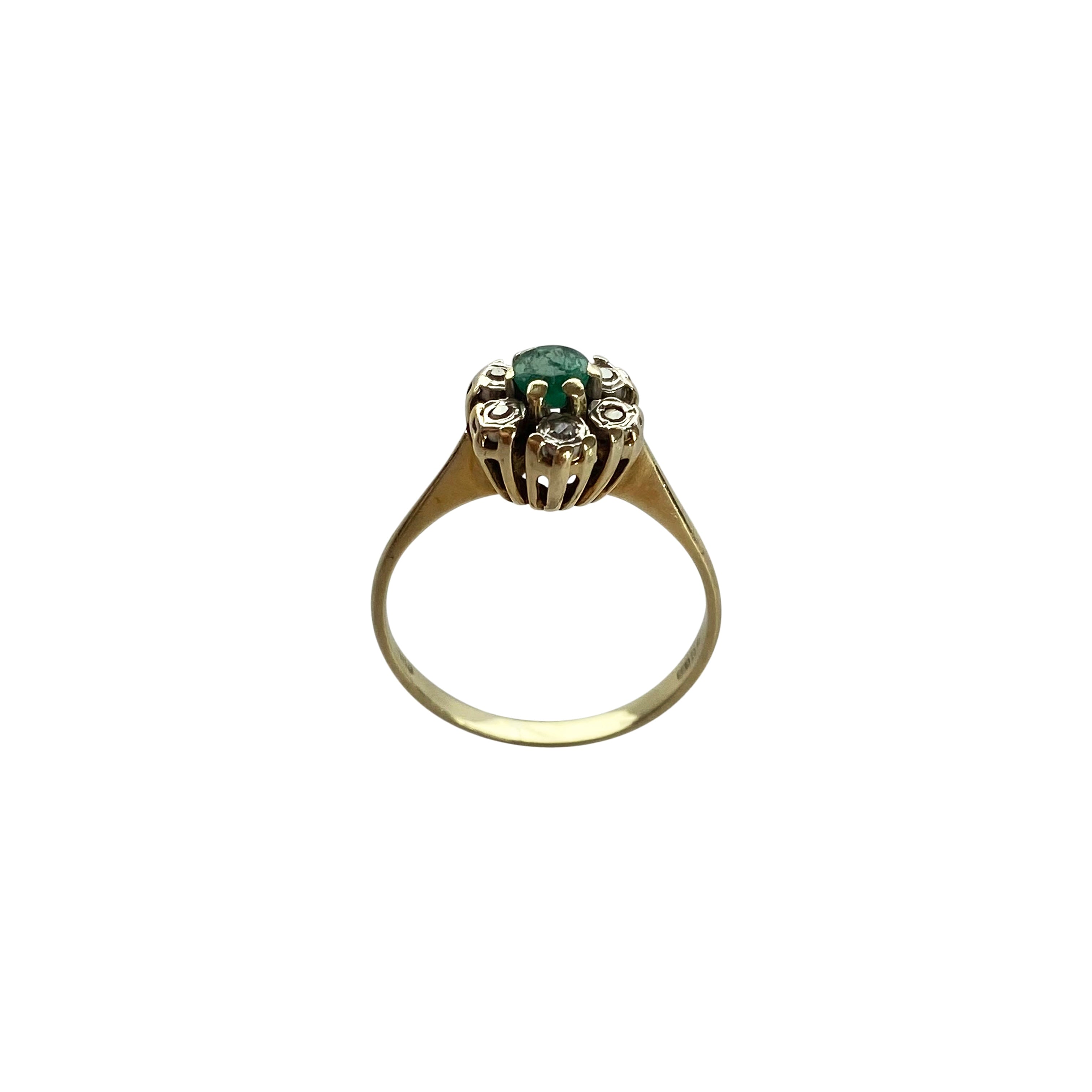 14ct Gold Emerald and Diamonds Flower Ring